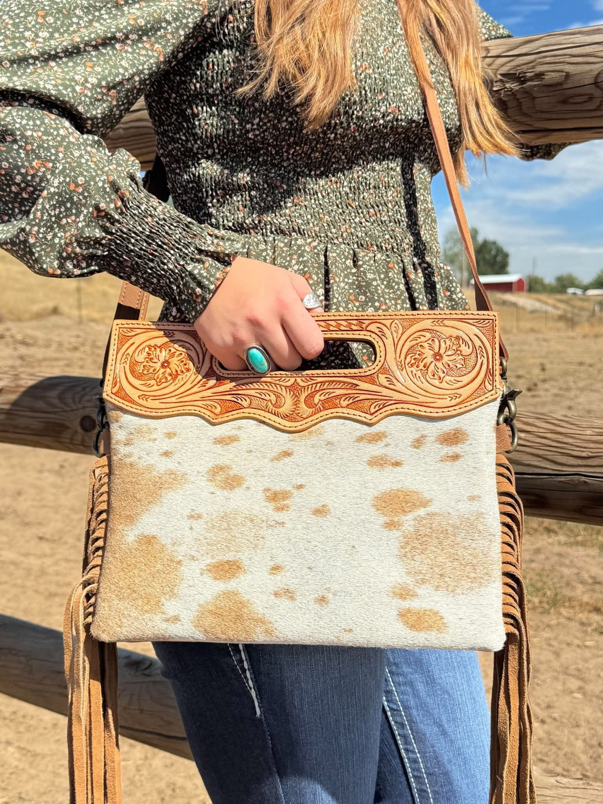 Light Tan Tooling Cowhide Purse