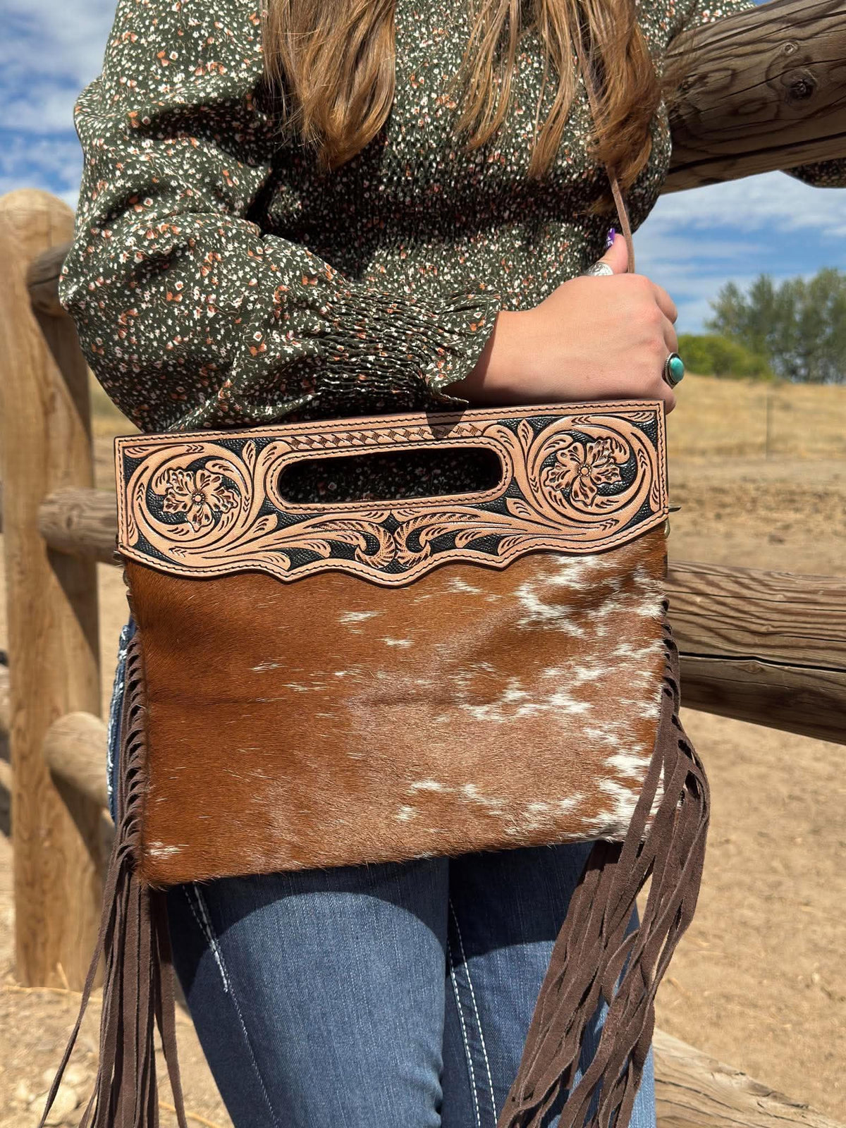 Dark Tooling Cowhide Purse