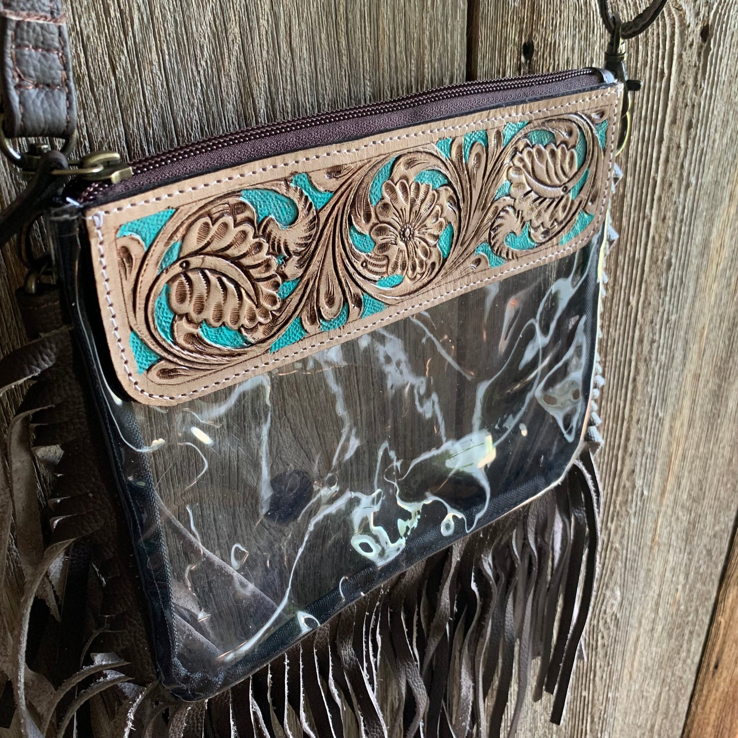 Tooled fringe see through purse - P05