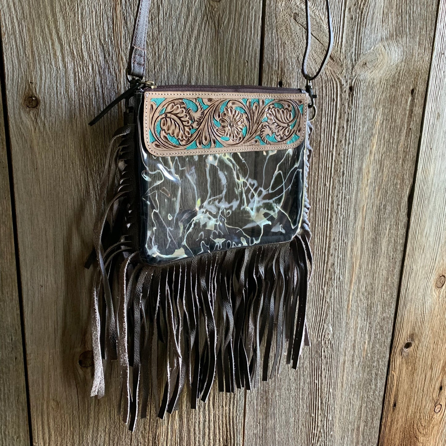 Tooled fringe see through purse - P05