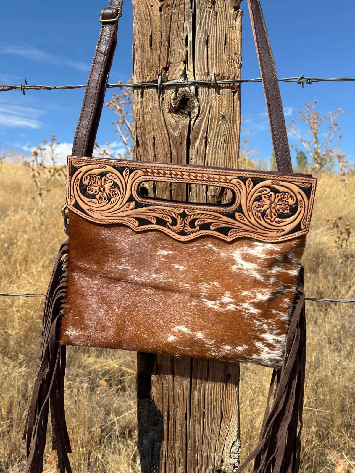 Dark Tooling Cowhide Purse