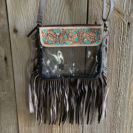 Tooled fringe see through purse - P05