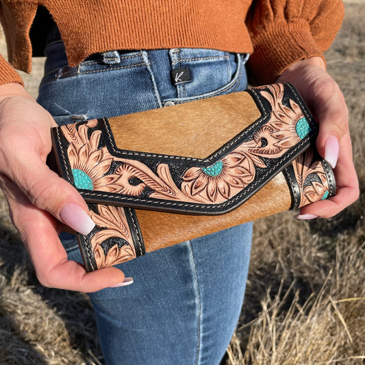 Cowhide dark tooling wallet