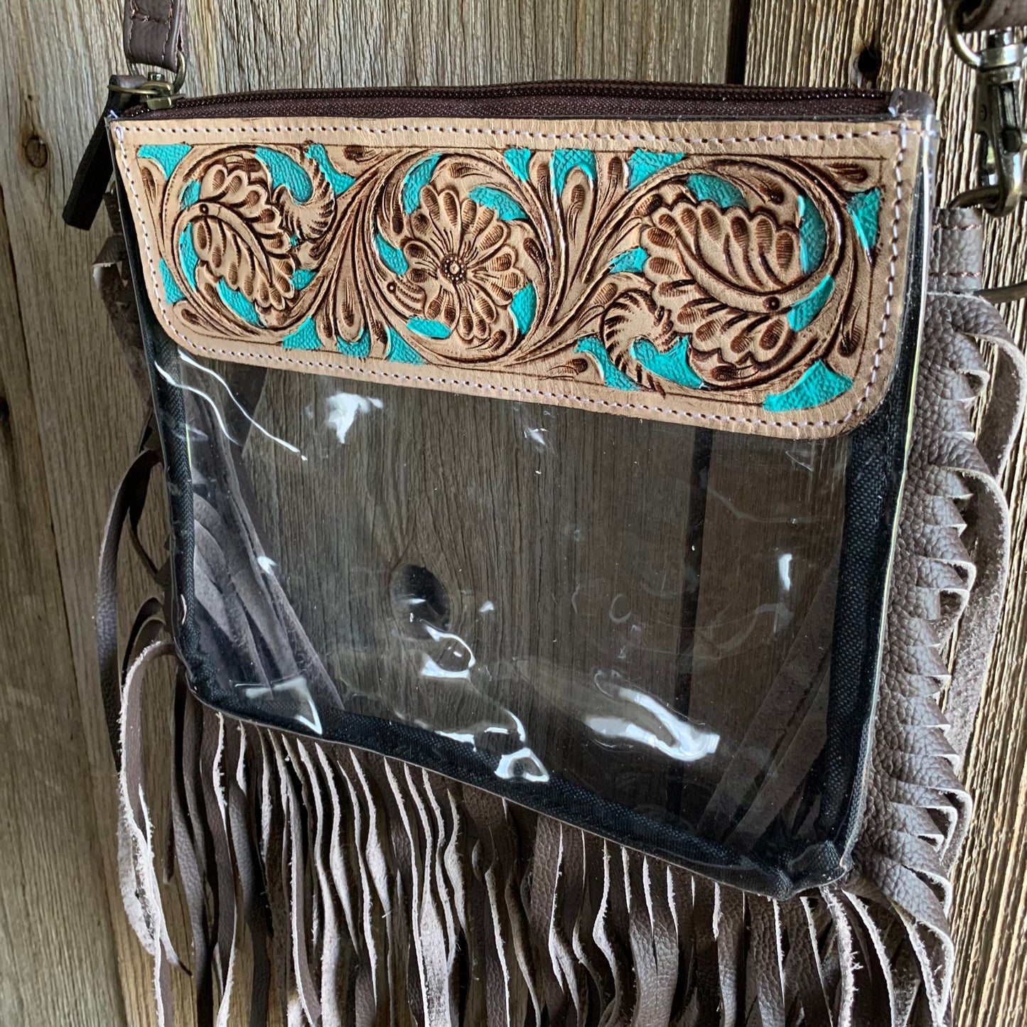 Tooled fringe see through purse - P05
