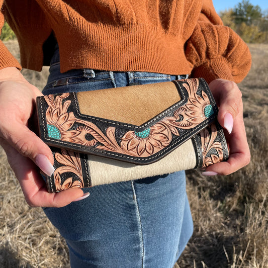 Cowhide dark tooling wallet