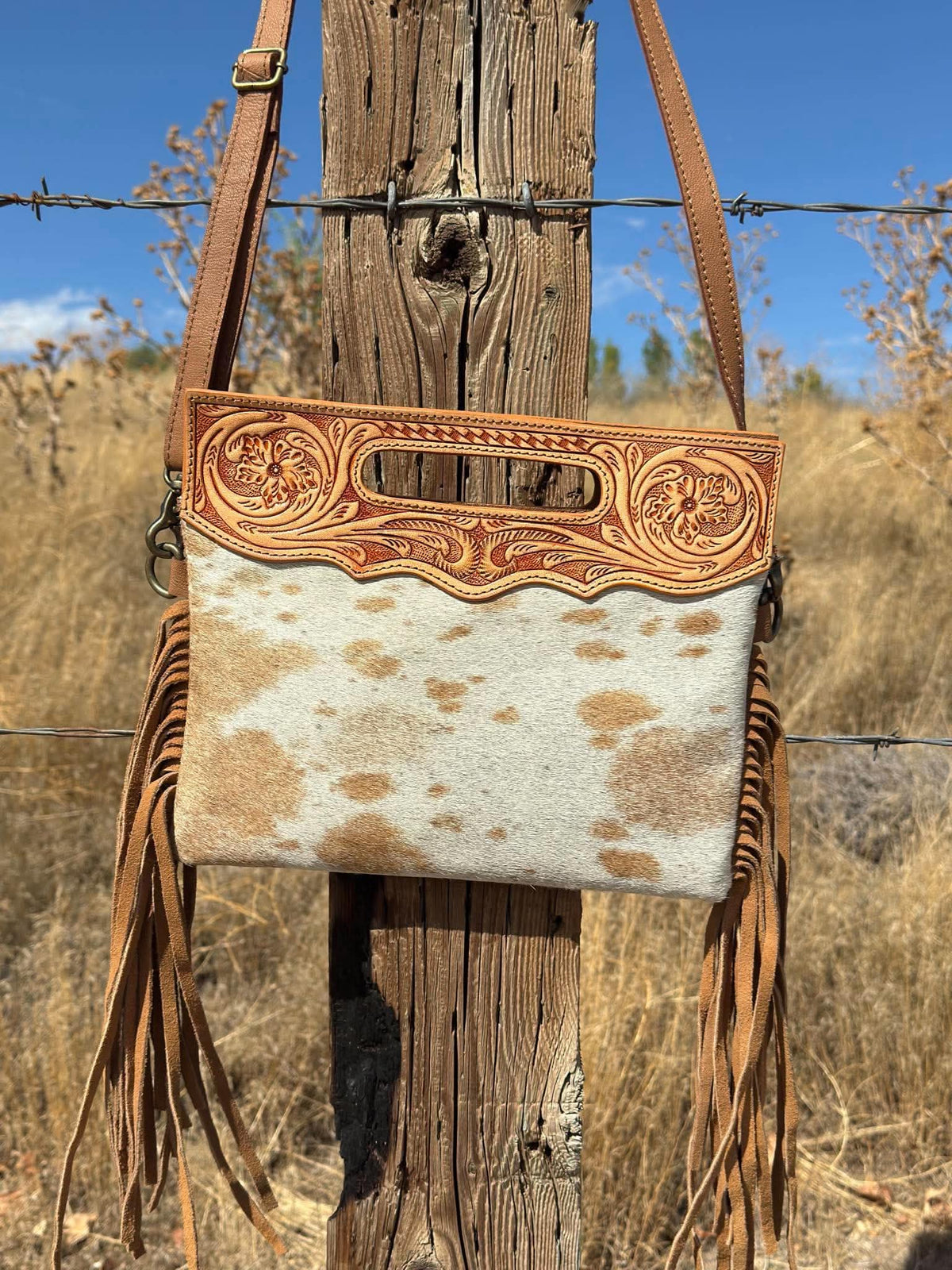 Light Tan Tooling Cowhide Purse